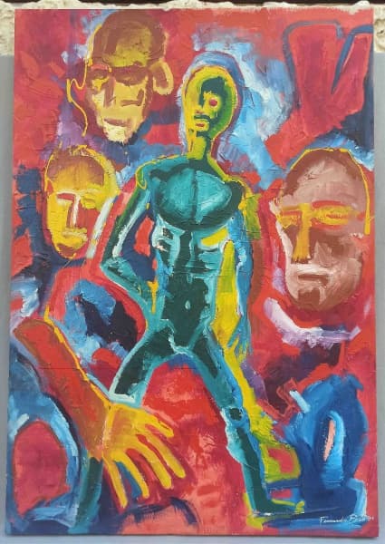 FERNANDO PAÇO, figuras abstratas, OST, assinado e datado 94 no CID, sem moldura, medindo 98 x 68 cm. — FERNANDO PAÇO