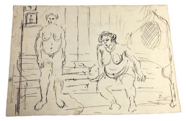 BENJAMIN SILVA (Juazeiro CE 1927) - "Nu Feminino" desenho a nanquim sobre cartão, A.C.I.D, datado de 2011. Med 23x31 cm. Obs: Ausência de moldura, apresenta marcas do tempo. — Benjamin Silva