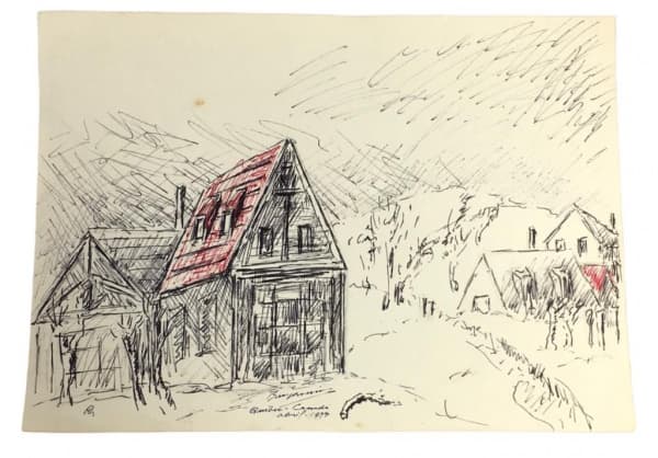 BENJAMIN SILVA (Juazeiro CE 1927) - "Quebec, Canadá" desenho a nanquim sobre cartão, A.C.I, datado de 1977. Med 23x31 cm. Obs: Ausência de moldura. — Benjamin Silva