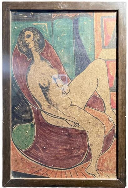 DI CAVALCANTI, Emiliano (1897, Rio de Janeiro, RJ - 1976) - "Nu Feminino" técnica mista, A.C.I.D. Med 47x32 cm (Com moldura). — Di Cavalcanti
