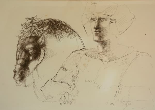 Marcelo Grassmann, desenho, 1980 ( com pontos de oxidação no vidro)-med. 48x64cm — Grassmann