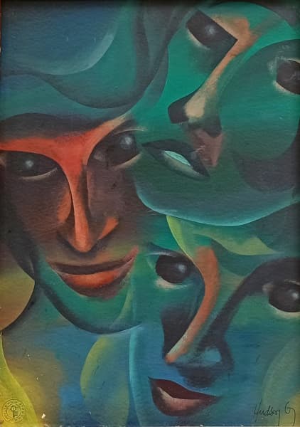HUDSON G, rostos femininos, OSC, assinado no CID, cartão com timbre em relevo da SCHOELLERS PAROLE no CIE, verso autenticado, medindo 51 x 37 cm, moldura 71 x 57 cm, moldura se despregando no estado. — HUDSON G
