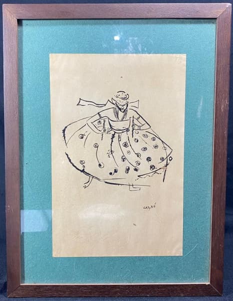 CARYBÉ, Hector (Lanús, Argentina 1911 - Salvador BA 1997) - "Candomblé" nanquim, A.C.I.D, . Med 43x33 cm (Com moldura). — CARYBÉ