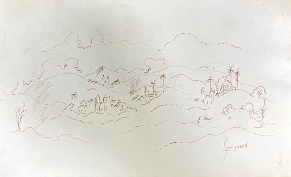 GUINARD, Alberto da Veiga Guignard (Nova Friburgo, 25 de fevereiro de 1896 Belo Horizonte, 25 de junho de 1962) - "Paisagem" Desenho sobre papel, A.C.I.D. Med 18x30 cm Obs: Ausência de moldura. — GUINARD