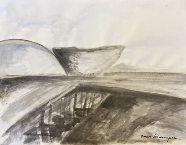OSCAR NIEMEYER - CROQUI - NOME DA OBRA: DESENHO - DATA DA OBRA: CANTO INFERIOR DIREITO - 20X26 - POSIÇÃO DA ASSINATURA: NÃO POSSUI MOLDURA - TAMANHO DA OBRA: NÃO POSSUI MOLDURA - TAMANHO DA OBRA COM MOLDURA: BRADG - HISTÓRIA DO ARTISTA: Oscar Niemeyer Soares Filho nasceu no Rio de Janeiro. Arquiteto, gravador e urbanista. Forma-se em arquitetura pela Escola Nacional de Belas Artes - ENBA, Rio de Janeiro, em 1934. Nesse ano, passa a freqüentar o escritório do arquiteto e urbanista Lucio Costa. Em — Oscar Niemeyer
