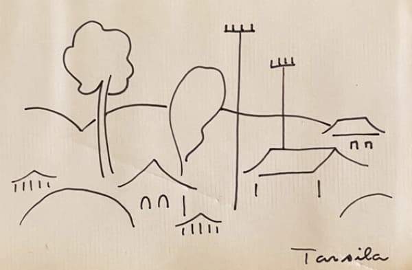 TARSILA DO AMARAL - NANQUIM - NOME DA OBRA: CASAS - DATA DA OBRA: CANTO INFERIOR DIREITO - 8X12 - POSIÇÃO DA ASSINATURA: NÃO POSSUI MOLDURA - TAMANHO DA OBRA: NÃO POSSUI MOLDURA - TAMANHO DA OBRA COM MOLDURA: BRADG - HISTÓRIA DO ARTISTA: Pintora e desenhista, Tarsila do Amaral nasceu em Capivari, SP e faleceu em São Paulo. Estudou escultura com William Zadig e com Mantovani, em 1916, na capital paulista. No ano seguinte teve aulas de pintura e desenho com Pedro Alexandrino, onde conheceu Anita M — Tarsila do Amaral