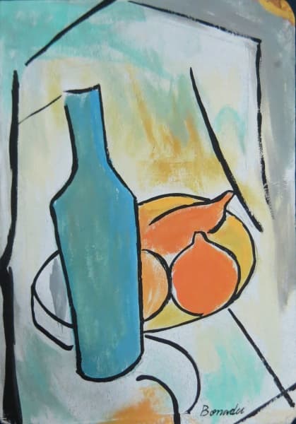 Aldo Bonadei, `composição` - pastel seco sobre cartão colado em placa medindo 25x17cm, a.c.i.d — Aldo Bonadei
