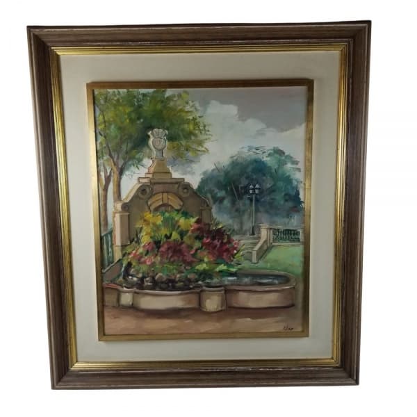 ZILAIR COELHO - OST representando fonte em jardim. 55cm x 45cm — ZILAIR COELHO