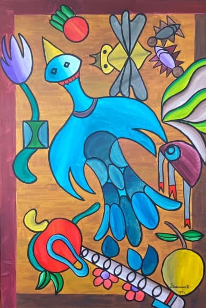 FRANCISCO BRENNAND - Fênix Floral - OST, assinado e datado 1971 CID, titulado, assinado, localizado e datado 1971 no verso, med. 80X54cm, com moldura em madeira 82X56cm. — Francisco Brennand