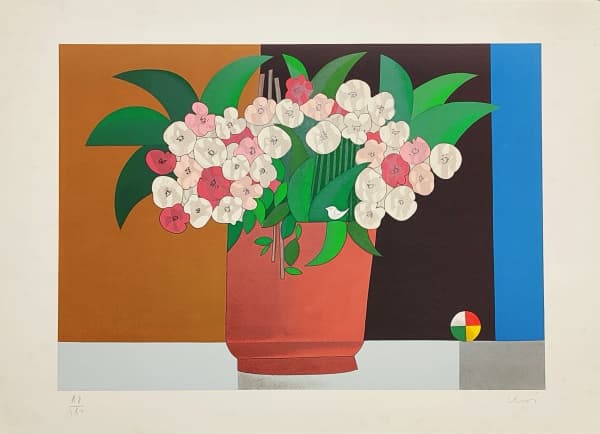 INOS CORRADIN - Vaso com flores - serigrafia - tiragem 154/180 - sem moldura - assinado no c.i.d, apresenta manchas no paspatur. Medidas aproximadas 50 x 70 cm — Inos Corradin