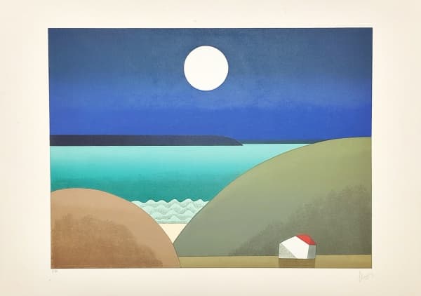 INOS CORRADIN - Paisagem - serigrafia - P.A - sem moldura - assinado no c.i.d, apresenta manchas no paspatur. Medidas aproximadas 50 x 70 cm — Inos Corradin