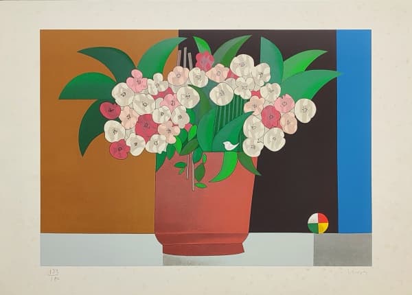 INOS CORRADIN - Vaso com flores - serigrafia - tiragem 153/180 - sem moldura - assinado no c.i.d, apresenta manchas no paspatur. Medidas aproximadas 50 x 70 cm — Inos Corradin