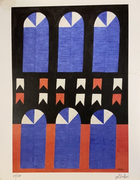 ALFREDO VOLPI - SERIGRAFIA - NOME DA OBRA BANDEIRINHAS - DATA DA OBRA NÃO HÁ - 89/100 - POSIÇÃO DA ASSINATURA CANTO INFERIOR DIREITO - TAMANHO DA OBRA 42X29,5 - TAMANHO DA OBRA COM MOLDURA NÃO POSSUI MOLDURA - HISTÓRIA DO ARTISTA Pintor, desenhista, gravador e ceramista nascido em Lucca, Itália e falecido em São Paulo. Muda-se com os pais para São Paulo em 1897 e, ainda criança, estuda na Escola Profissional Masculina do Brás. Mais tarde trabalha como marceneiro, entalhador e encadernador. Em 19 — Alfredo Volpi