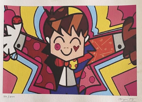 ROMERO BRITTO - SERIGRAFIA - NOME DA OBRA DESENHO - DATA DA OBRA NÃO HÁ - 99/200 - POSIÇÃO DA ASSINATURA CANTO INFERIOR DIREITO - TAMANHO DA OBRA 21x30 - TAMANHO DA OBRA COM MOLDURA NÃO POSSUI MOLDURA - HISTÓRIA DO ARTISTA Romero Francisco da Silva Britto nasceu em Recife, PE. Pintor e gravador autodidata. Começou seu interesse pelas artes na infância, quando usava sucatas, papelões e jornais para exercitar a sua criatividade. Iniciou o curso de Direito na Universidade Católica de Pernambuco, ma — Romero Britto