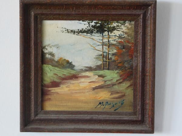 ASSINATURA NÃO IDENTIFICADA - "Paisagem", óleo sobre madeira, assinado e datado 98. Medida da moldura 20 x 20 cm e da obra 14 x 14 cm — Assinatura Não Identificada
