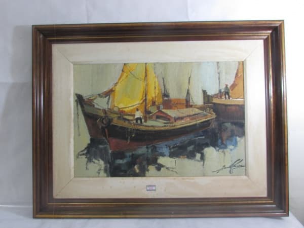 SANSÃO PEREIRA - "Barco no Cais" - Óleo sobre juta - Med. 40 x 60cm. — Sansão Pereira