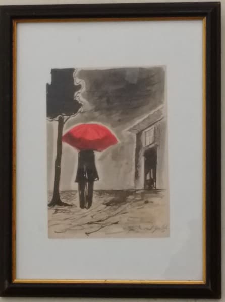 OSWALDO GOELDI- ATRIBUÍDO - DIAS DE CHUVA - TÉCNICA MISTA SOBRE PAPEL ASSINADO CID . MEDIDAS: 24,5 CM X 17,5 CM . MOLDURA COM VIDRO — Oswaldo Goeldi