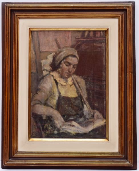 H. BERNARDELLI - "LEITORA" - Pintura a óleo s/madeira, assinado cie. Med.: 37 x 26 cm / mold.: 55 x 45 cm. — H. BERNARDELLI