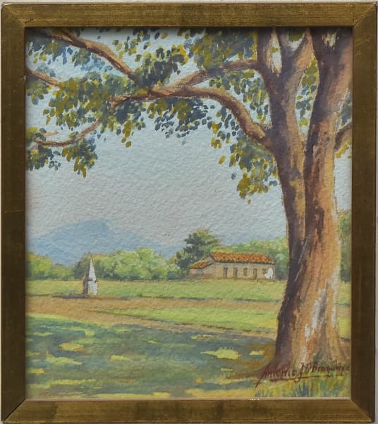 DON ANTONIO J. DE ORLEANS E BRAGANÇA - "Vista de Itaipu, Niterói" Aquarela, assinado canto inferior direito. Med.: 17 x 17, 32 x 32 cm. — DON ANTONIO J. DE ORLEANS E BRAGANÇA