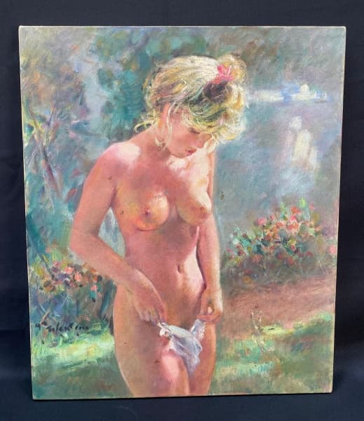 JOÃO TOLENTINO - ÓLEO SOBRE TELA - ASS. CIE REPRESENTANDO MULHER SEMI NUA - medidas: 55 cm X 46 cm — JOÃO TOLENTINO