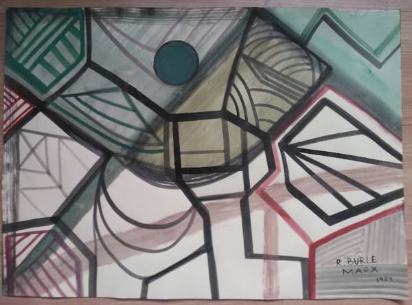 ROBERTO BURLE MARX - TÉCNICA MISTA SOBRE PAPEL , ASSINADO E DATADO 87 NO CID . MEDIDAS: 44 CM X 66 CM . SEM MOLDURA — Roberto Burle Marx