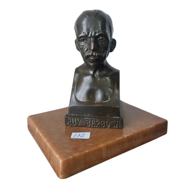 RUY BARBOSA - escultura em bronze, busto, base em marmore 16 cm, base 17x13x2 cm — RUY BARBOSA