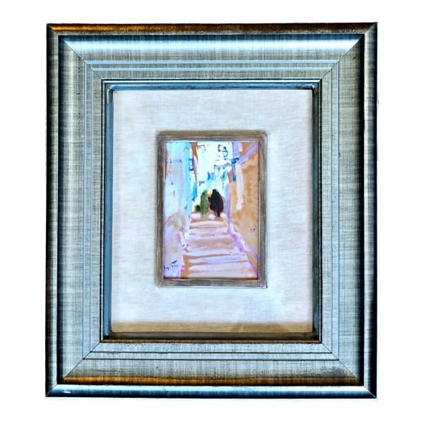 SÉRGIO TELLES, LISBOA 1973 - ELEGANTE OBRA, ÓLEO SOBRE TELA, REPRESENTANDO CENAS DO COTIDIANO BAIRRO ALTO - LISBOA/PORTUGAL, PROTEGIDA POR PASPATOUR E VIDRO, ACIE E VERSO, MEDINDO 43 X 38 CM (10 X 16 CM). ESTE LOTE COMBINA COM O LOTE Nº 460. — Sérgio Telles
