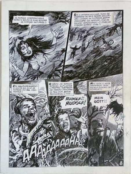 RODOLFO ZALLA - Raro desenho original feito à nanquim - Página 08 do gibi "Gotik: O Caçador de Demônios: A Noite em Walpurgis" - Datado em 2015. — RODOLFO ZALLA