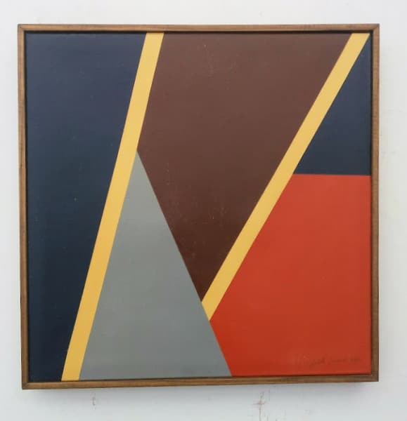 JUDITH LAUAND - OST ASSINADO E DATADO 1990 CID E VERSO . MOLDURA ESTILO BAGUETE MEDIDAS: 40 CM X 40 CM . COM TRANSFERÊNCIA DE PROPRIEDADE . — Judith Lauand