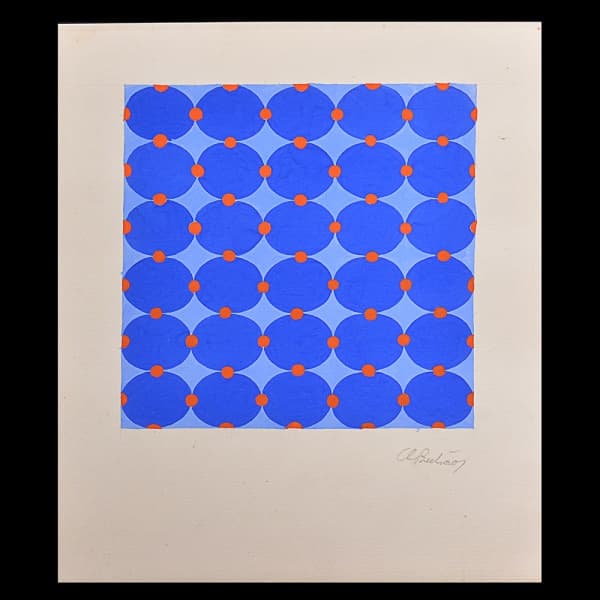 ATHOS BULCÃO - Desenho original possivelmente de azulejo e gouache sobre papel. Med. 21x24. — Athos Bulcão