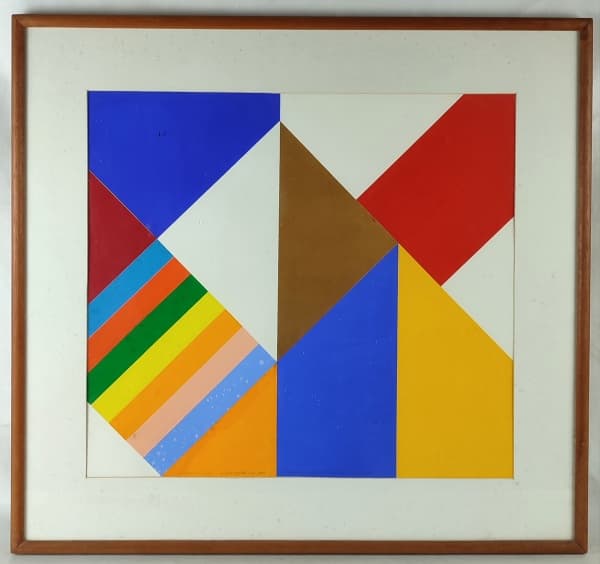 JOHN NICHOLSON (1951) - COMPOSIÇÃO - TÉCNICA MISTA S/PAPEL - 48X53. Assinado e datado 2002. — John Nicholson