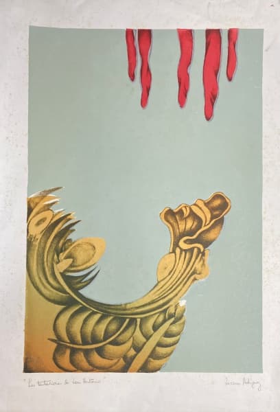 ASSINATURA NÃO IDENTIFICADA - "Las Tentaciones de Lou Antonio" serigrafia, assinada. Med 76x53 cm. Obs: Ausência de moldura. — Assinatura Não Identificada