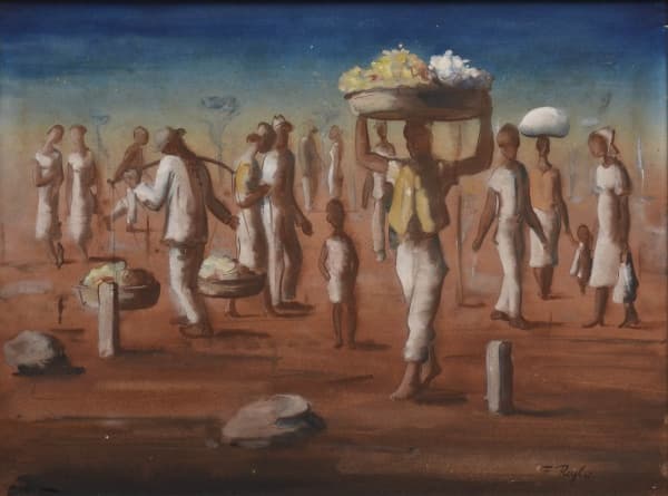 F. REYL - "Trabalhadores", guache, 45 X 59cm, assinado e datado (1945) no c.i.d. — F. REYL