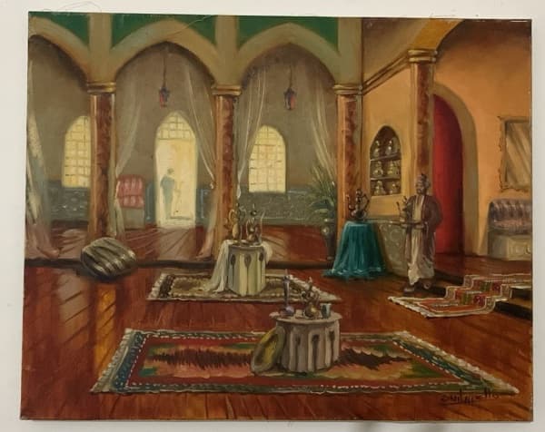 ONIL MELLO - Cena interior de palácio Árabe (OST) sem moldura. Med. 50cm x 40cm — ONIL MELLO