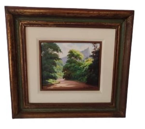 HILTON BRAVO - "Rural" - ost - acid - com moldura em madeira folheado a ouro. Medidas da obra 23 x 28 cm - medidas da moldura 50 x 55 cm. — HILTON BRAVO