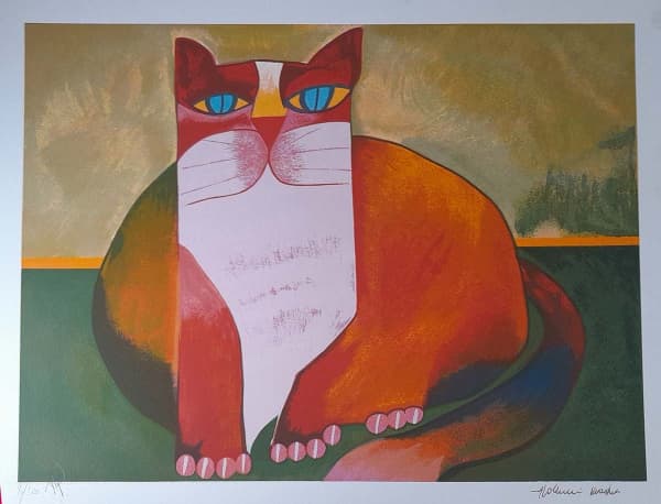 ALDEMIR MARTINS, Gato laranja - serigrafia 96/120 - 50x70 cm (Póstuma com relevo do Projeto) — Aldemir Martins