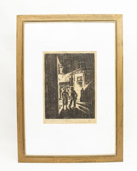 OSWALDO GOELDI (1895 - 1961) "Fachadas e Figuras", xilogravura tiragem 10/10, tiragem especial de Oswaldo Goeldi assinada por Béatrix Reynal, datada de 1973. — Oswaldo Goeldi