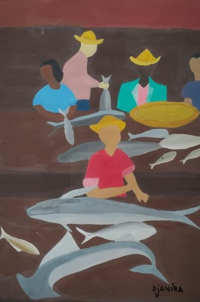 DJANIRA DA MOTTA E SILVA, Pescadores - guache sobre papel medindo 23,5x16, a.c.i.d — Djanira da Mota e Silva