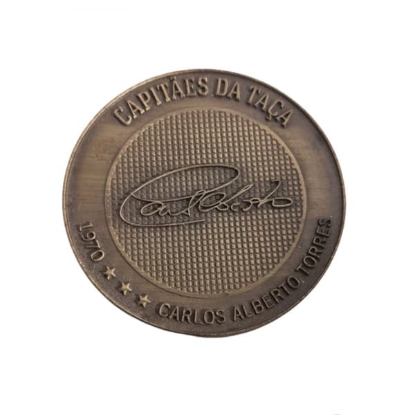 Colecionismo . rara medalha Capitão da Taça . Em bronze . Carlos Alberto Torres . 1970 . Medida : 5 cm. de diâmetro — COLECIONISMO