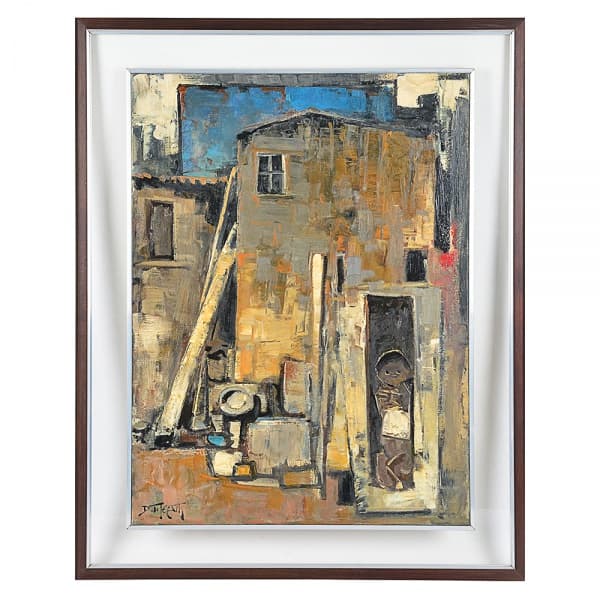 DARIO MECATTI (1909 - 1976) - "Paisagem Urbana com figura" - OST - Assinado no c.i.e. meds: s/moldura 80 cm x 60 cm; c/moldura 100 cm x 80 cm — Dario Mecatti