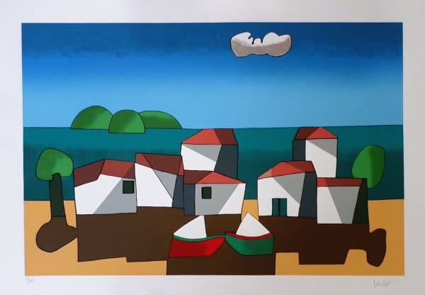 INOS CORRADIN, Casario e Mar, serigrafia, 50 x 70cm, assinada e numerada 7/100, sem moldura. — Inos Corradin