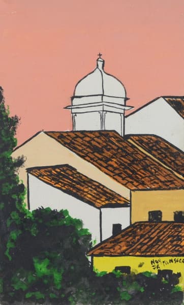 Ney Jr Fonseca, óleo sobre tela, representando torre de igreja -med. 24x14cm ( tela) -med. 40x30cm ( moldura) — Ney Jr Fonseca