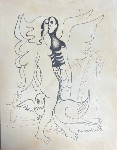 DI CAVALCANTI, Emiliano (1897, Rio de Janeiro, RJ - 1976) - "Figuras" técnica mista, A.C.D. Med 33x25 cm. Obs: Ausência de moldura, apresenta manchas, sem expertise não garantimos autenticidade. — Di Cavalcanti