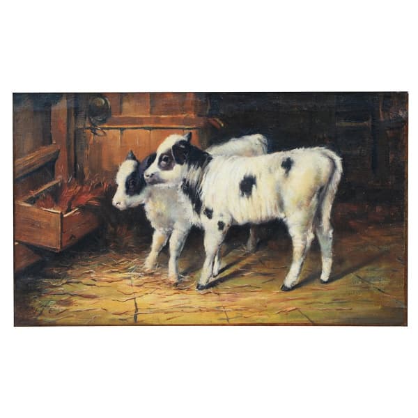 JEAN BOULTON - Bela obra da escola europeia do século XIX, óleo sobre tela Bezerros. Acompanha belíssima moldura original com pátina dourada. Medidas: 41 x 68 cm (MI) ou 67 x 94 cm (ME) — JEAN BOULTON