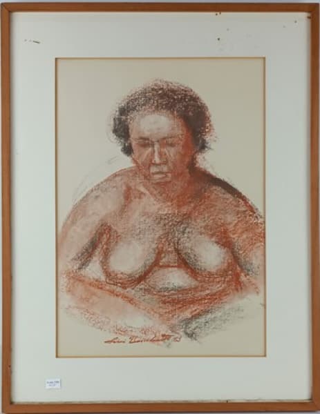 Desenho de Plinio Bernhardt, datado 1983 - 44 x 31 cm (sem moldura) e 60 x 47 cm (com moldura) (presença de inseto no paspatur). — Desenho de Plinio Bernhardt