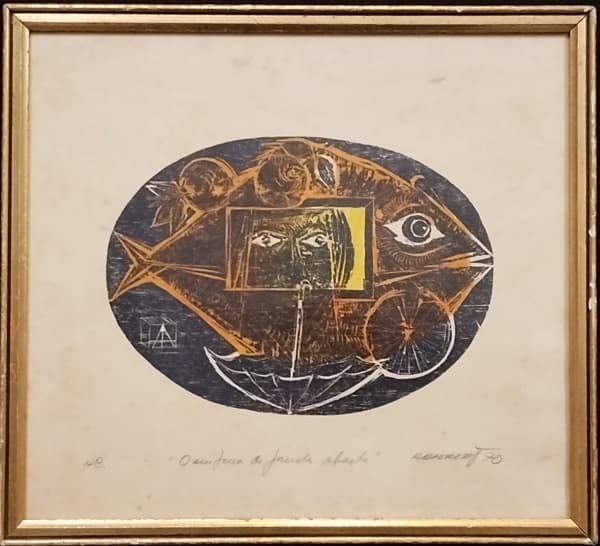 ALEXANDRE RAPOPORT (1929) - `O Enigma da Janela Aberta`, serigrafia, med. 27 x 31cm, HC, assinada e datada 1970, emoldurada em madeira c/ proteção em vidro. — Alexandre Rapoport