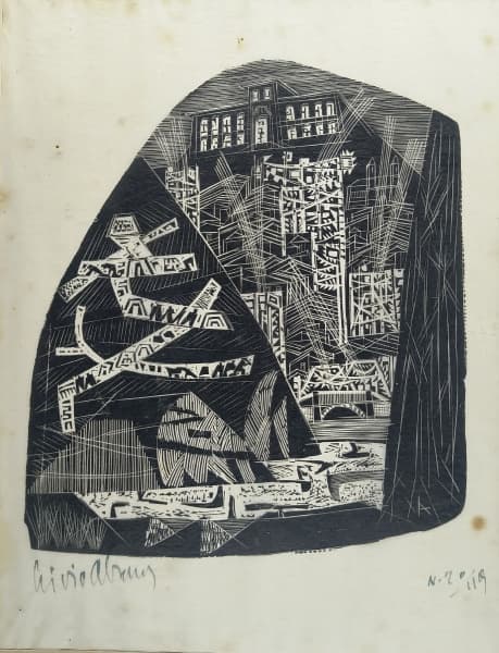 LIVIO ABRAMO - Sem Título - xilogravura 20/119 - ass.inf.esq., dec. 60 - 27x20 cm. - Obra com Documento de Autenticidade de Murilo Castro Escritório de Arte, datado de 09 de Dezembro de 2004 - Belo Horizonte - MG — Lívio Abramo