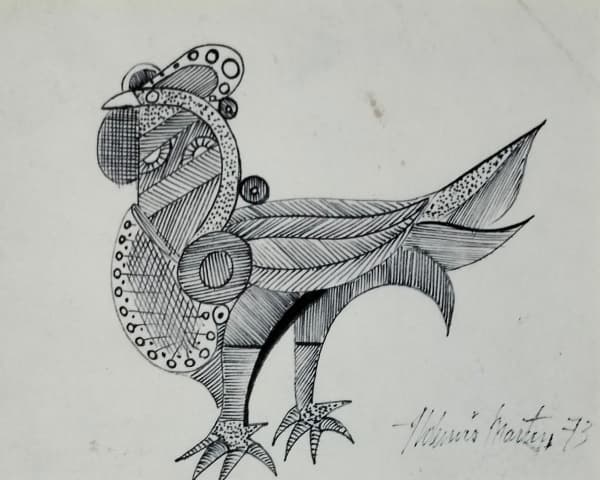 Aldemir Martins, `Galo` - nanquim sobre papel medindo 12x15, a.c.i.e — Aldemir Martins