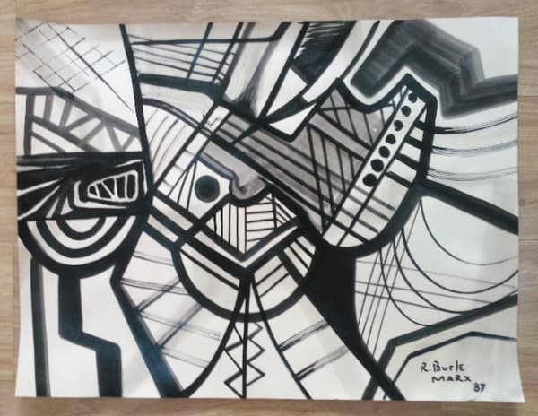 ROBERTO BURLE MARX - TÉCNICA MISTA SOBRE PAPEL ASSINADO E DATADO 87 NO CID . MEDIDAS: 51 CM X 67 CM . SEM MOLDURA — Roberto Burle Marx