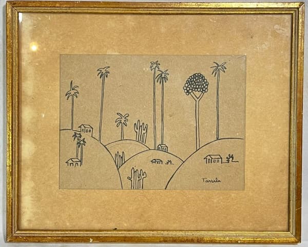 TARSILA DO AMARAL (Capivari, 1 de setembro de 1886 São Paulo, 17 de janeiro de 1973) - "Paisagem" nanquim, A.C.I.D, déc de 40. Med 25x30 cm (Com moldura). Sem expertise, não garantimos a autenticidade. — Tarsila do Amaral